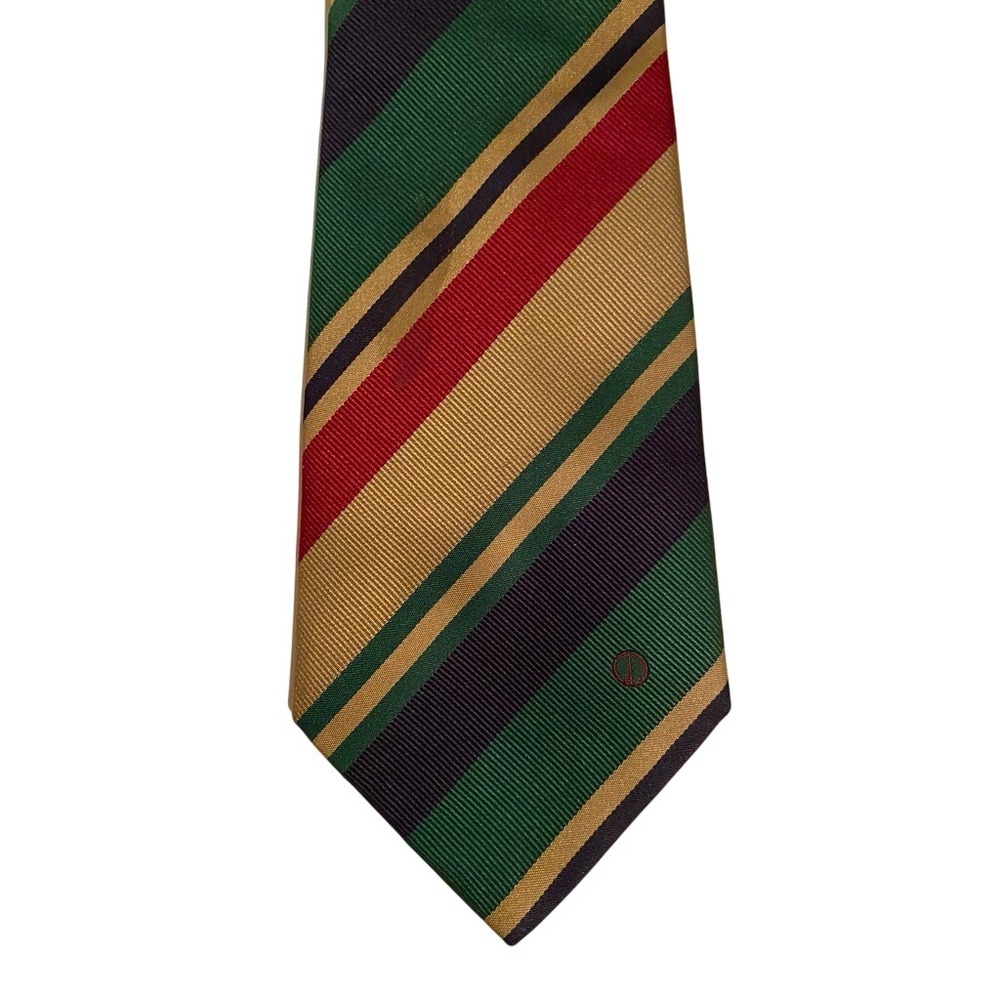 Dunhill Mens Silk Tie Multi Color Regimental Stripe Made in Italy Green Red Gold